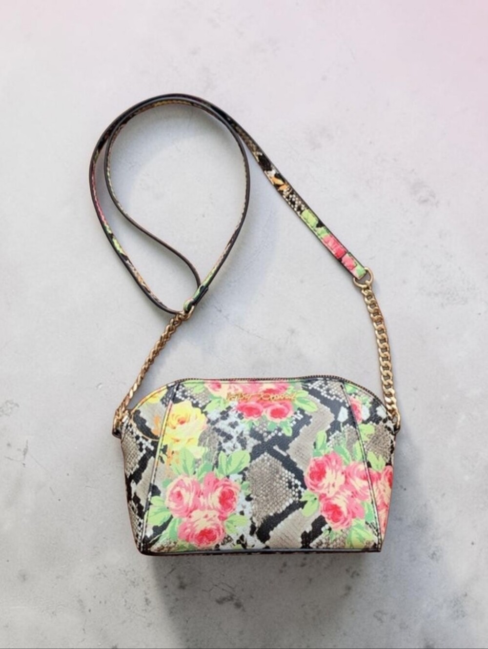 Betsey Johnson Floral Snake-Print Crossbody Bag, NWOT, 9"x6"
